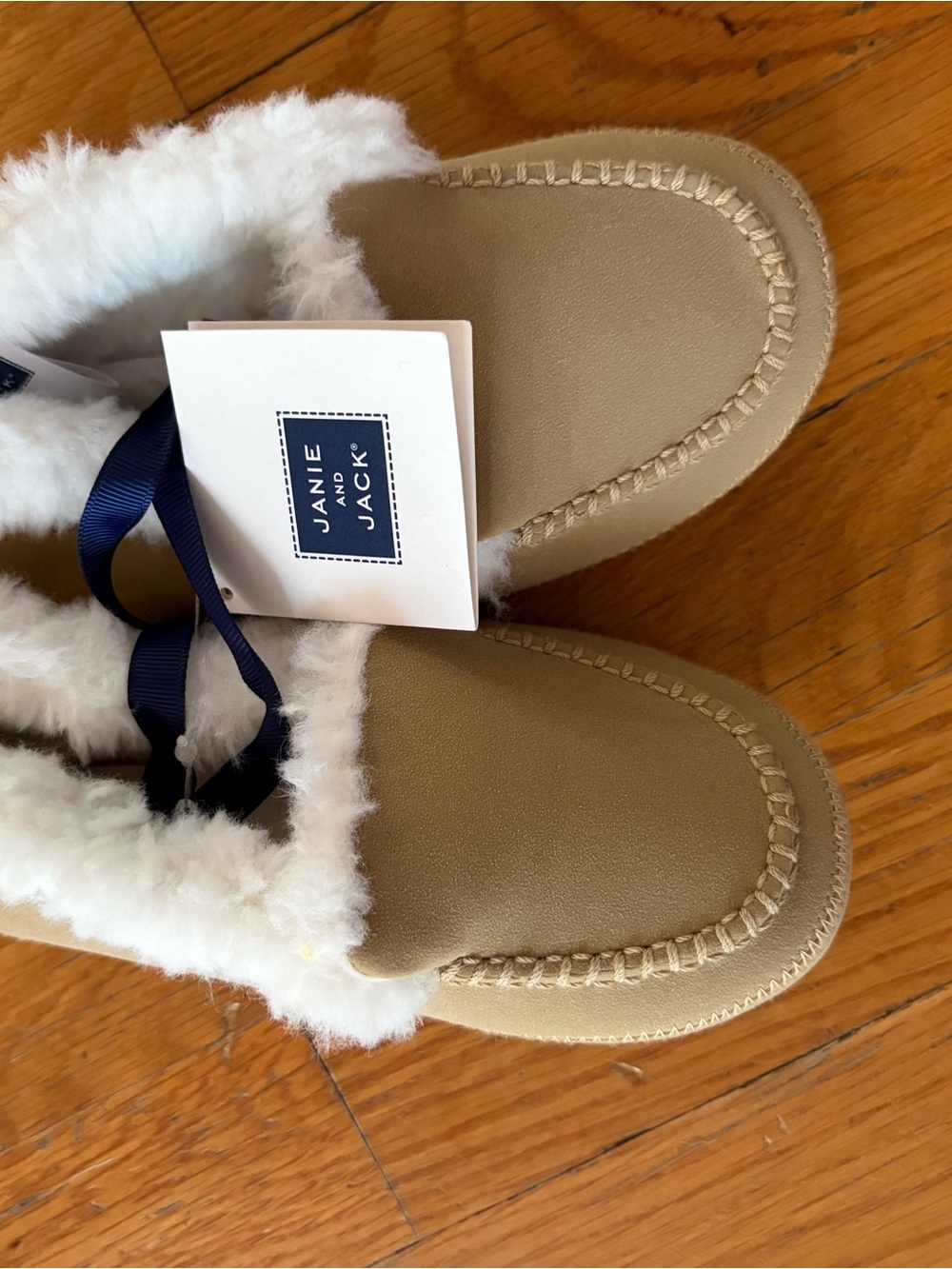 Janie and Jack Tan Slip-On Fleece-Lined Kids Slippers